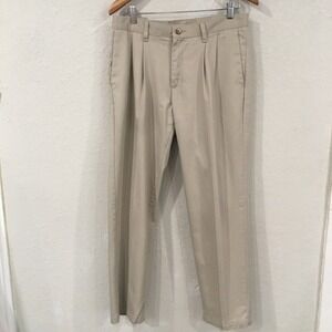 Lee Men 32x30 Dress Pants‎ Beige Pleated 100% Cotton Career Minimalist Timeless